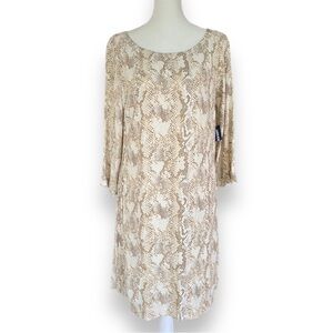 New Old Navy Long Sleeve Neutral Chiffon Snake Print Dress |Size Medium